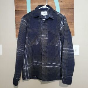 Wax London Whiting Check Cotton Blend Navy/Gray Button-Up Shacket Size Medium